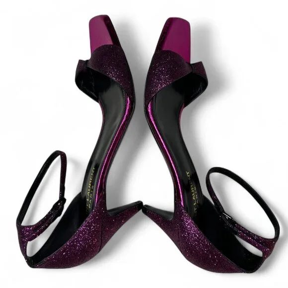 Saint Laurent Paris Glitter Fuchsia Kitten Heel Sandal EU 37.5 NWOB - Picture 13 of 16